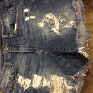 Hi waisted blue jean denim ripped shorts